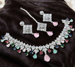 Punjabi Square CZ Necklace Earrings Maangtikka Set For Wedding| Kundan Jewelry | Indian Jewelry