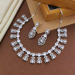 Floral Design American Diamond Choker Earrings Set For Wedding - CZ Choker Indian Jewelry