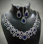 Square Shaped American Diamond Necklace Earrings Mangtikka Set For Wedding - AD Indian Jewelry Set
