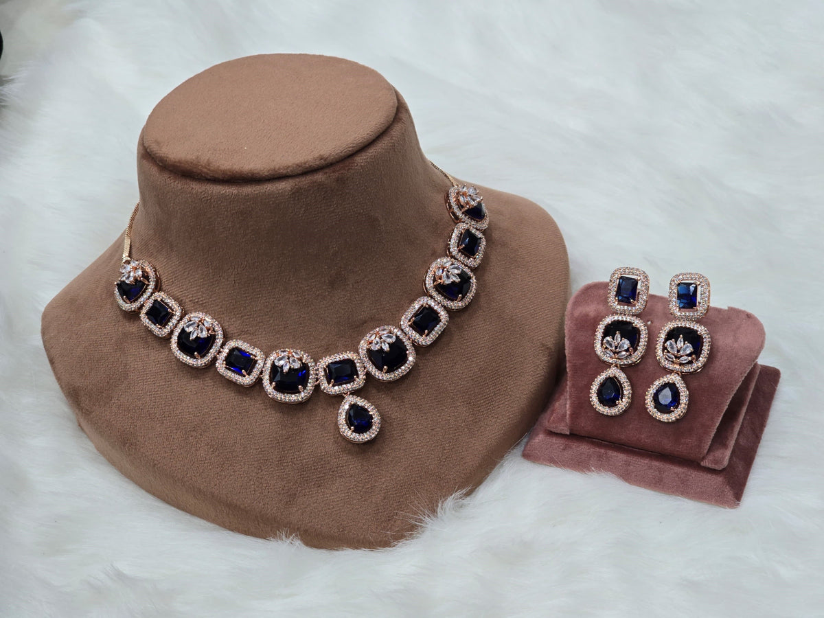 Jaipuri Gold Plated AD Choker Earrings Set For Wedding