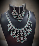 Multi Layered Silver Finish CZ Necklace Earrings Mangtika Set - CZ Floral Necklace Set