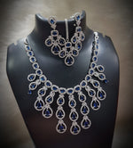 Multi Layered Silver Finish CZ Necklace Earrings Mangtika Set - CZ Floral Necklace Set