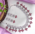 Pakistani Silver Plated CZ Choker Earrings Set - Pakistani AD Jewelry Set