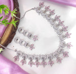 Pakistani Silver Plated CZ Choker Earrings Set - Pakistani AD Jewelry Set
