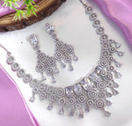 Layered CZ Silver Indian Choker Earrings Set For Women - AD Choker Set