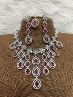 Sterling Floral Silver Finish AD Choker Earrings Set For Wedding