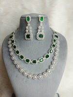 Wedding Double Layered AD Floral Design Necklace Earrings Indian Jewelry
