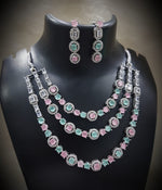 Tripple Layered CZ Necklace Earrings Set for Women | Sparkling Cubic Zirconia Jewelry Set