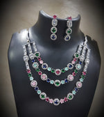 Tripple Layered CZ Necklace Earrings Set for Women | Sparkling Cubic Zirconia Jewelry Set