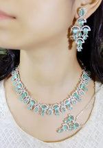 Pakistani Ethnic Floral Silver Plated CZ Choker Earring Mangtikka Set For Bridal Wedding