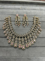 Indian Gold Plated Layered AD CZ Floral Choker Earring Set For Wedding Indian Jewelry