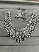 Wedding Silver Plated Layered American Dimond Floral Choker Earring Set
