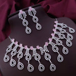 Wedding Teardrop Layered American Diamond Necklace Earring Set For Women