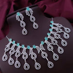 Wedding Teardrop Layered American Diamond Necklace Earring Set For Women