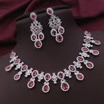 Traditional Silver Plated Floral AD CZ Choker Earring Set For Women
