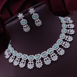 Bollywood Floral Inspired CZ Silver Plated Choker Earring Set For Women