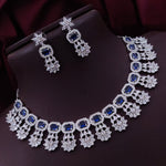 Bollywood Floral Inspired CZ Silver Plated Choker Earring Set For Women