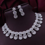 Bollywood Floral Inspired CZ Silver Plated Choker Earring Set For Women