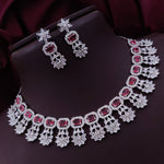 Bollywood Floral Inspired CZ Silver Plated Choker Earring Set For Women