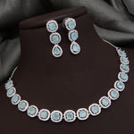 Bridal Ethnic Silver Tone CZ Choker Earring Set For Gift