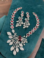 Wedding Flower Design CZ Silver Tone Necklace Earring Set