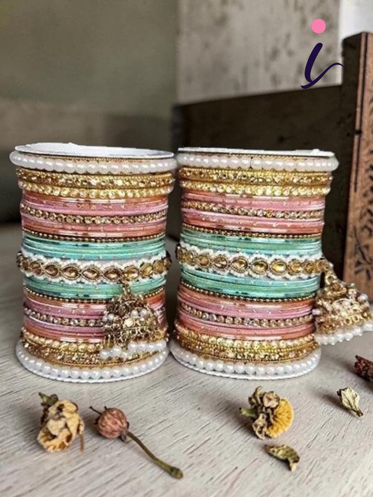 Pink & Mint Bridal Jhumki Bangles Set, Stones Pearl work, Wedding bangles, Indian Jewelry, Bridal Bangles Wedding Navratri Bollywood Bangles