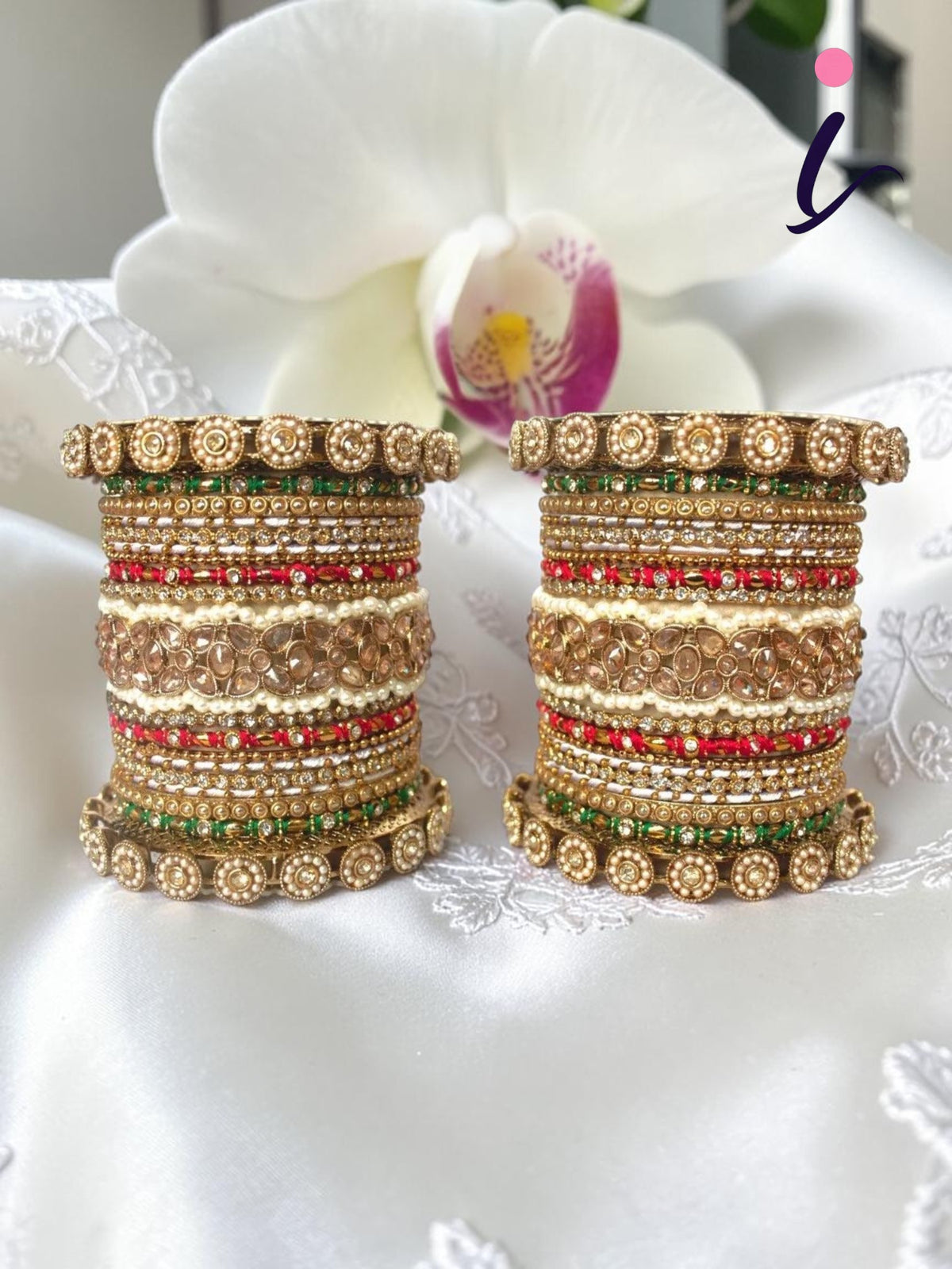 Kundan, Stones & Silk Threads Bridal Bangle Set for Women, Indian Bollywood Jewelry, Set of 2