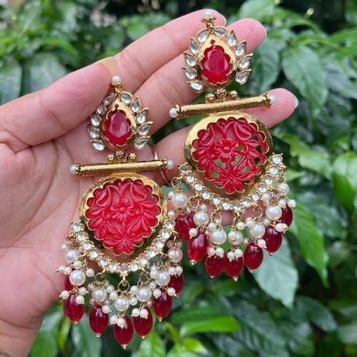 Handmade Indian Kundan Earring Jewelry, Asian Earrings for