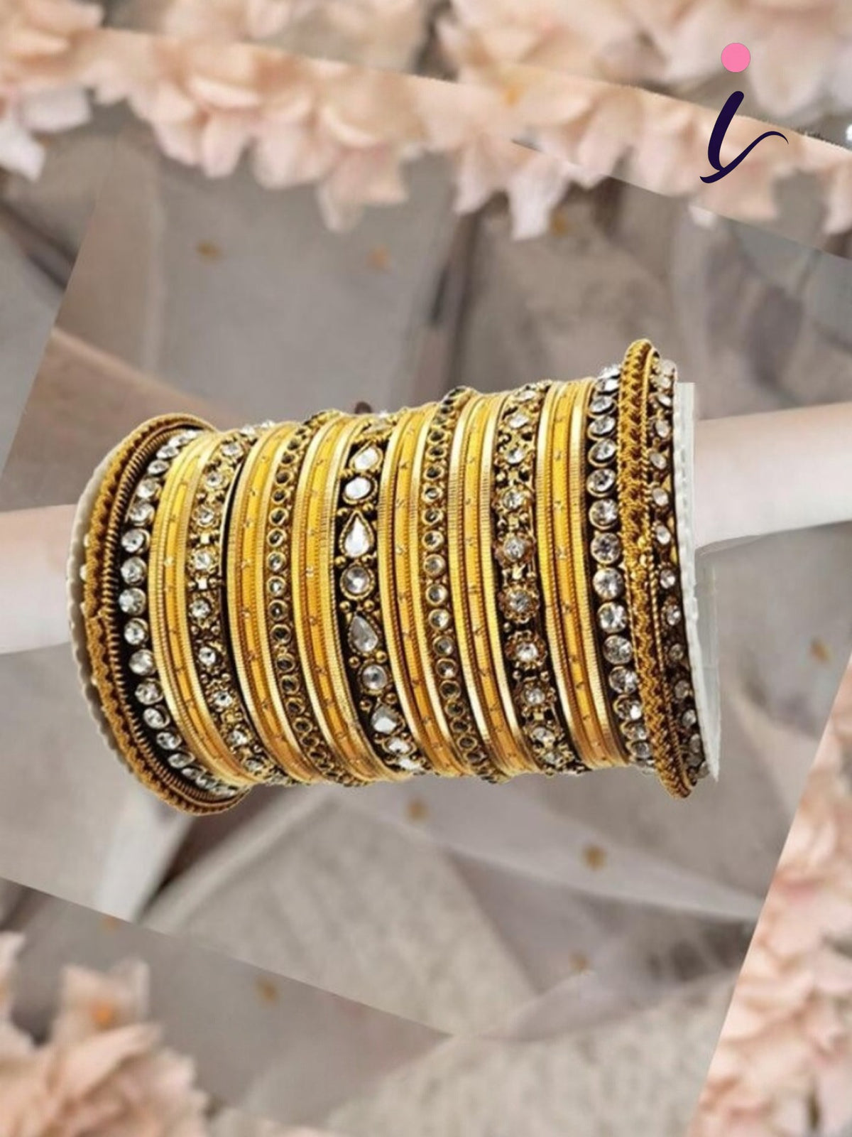 Gold Bangles Set with Stone Work Kadas, Traditional Indian Bridal Wedding Jewelry for Women