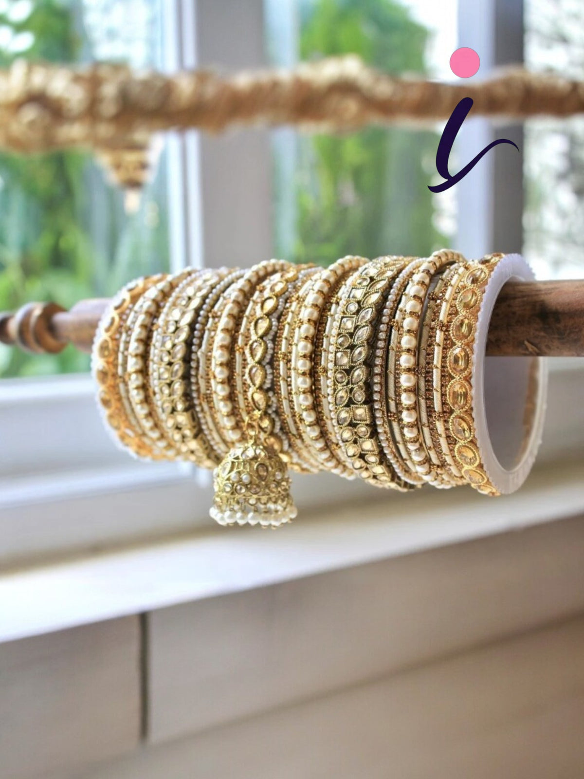 Handmade Indian Pearl Stone Work Bridal Bangle Set, Traditional Wedding Jewelry Collection for Women