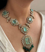 Mint Gold Plated Floral Polki Necklace Earring Wedding Jewelry Set