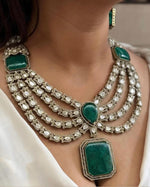Multi Layered Silver Tone Polki Indian Necklace Earring Set