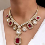 Indian Gold Plated Ethnic Polki Necklace Earring Set For Bridal Wedding