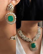 Pakistani Green Ethnic Gold Tone Polki Necklace Earring Set For Wedding
