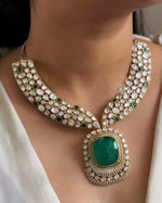 Pakistani Green Ethnic Gold Tone Polki Necklace Earring Set For Wedding