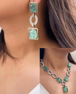 Mint Squaral Shaped Statemenr Polki Necklace Earring Set For Wedding