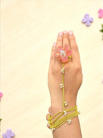 Pastel Floral Statement Haathphool with Pearl Accents – Contemporary Ethnic Hand Jewelry