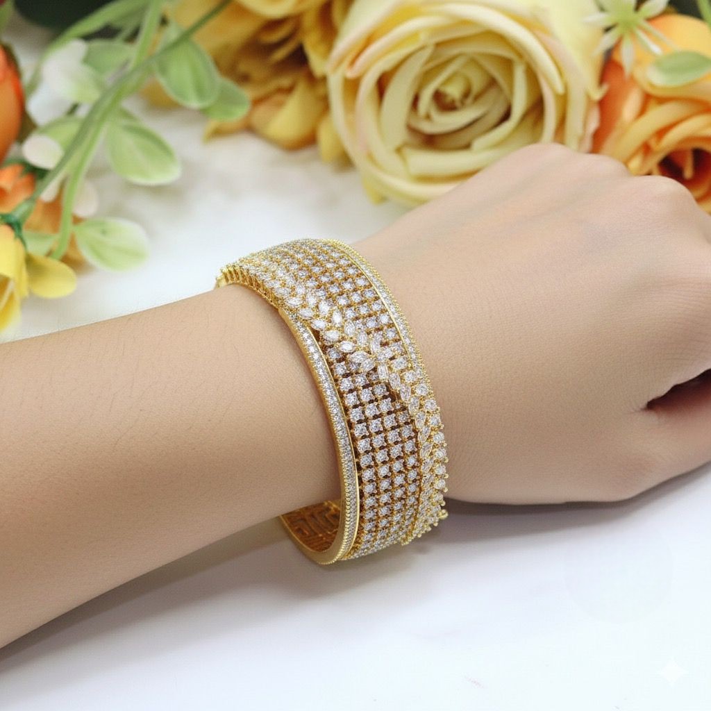 Elegant Openable CZ Diamond Kada – Modern Sparkle with Classic Charm - Libasaa.com