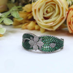 Openable Green Gemstone Floral Diamond Bracelet Kada - Libasaa.com