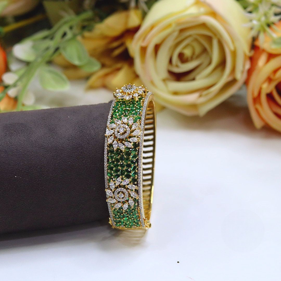 Openable Ruby Red Floral Diamond Kada - Libasaa.com