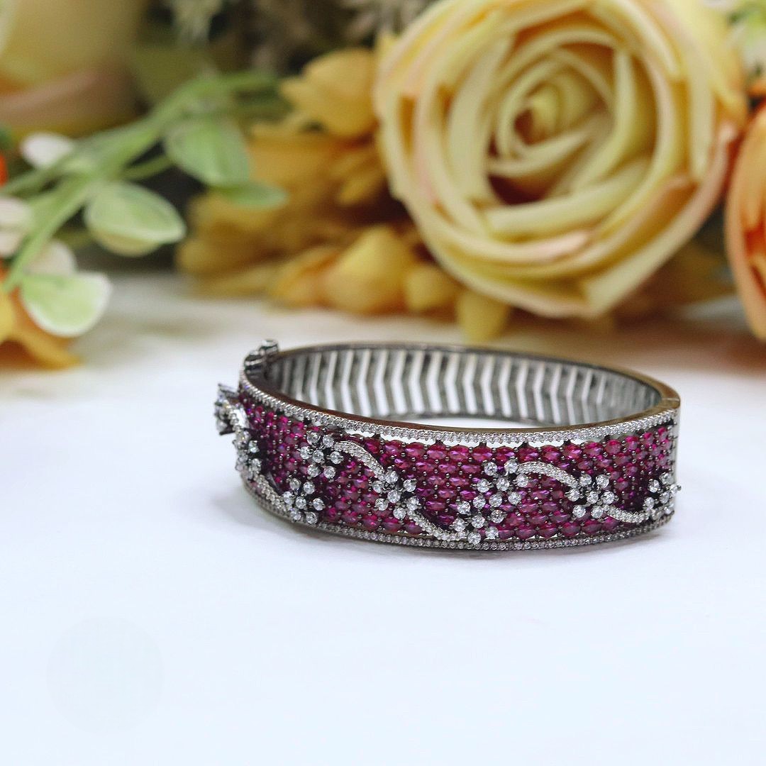 Openable Purple Diamond-Studded Kada - Libasaa.com