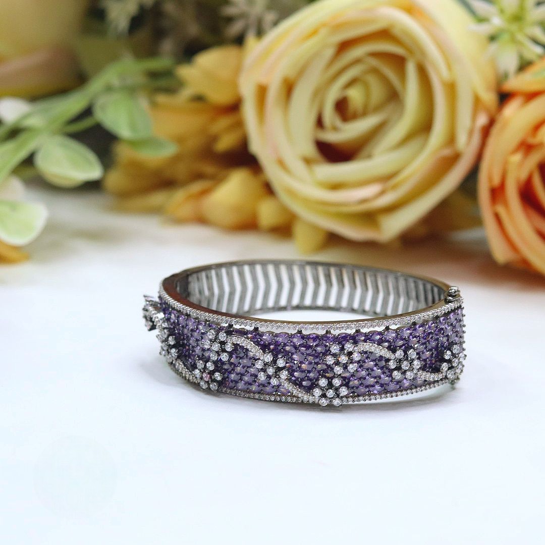 Openable Purple Diamond-Studded Kada - Libasaa.com
