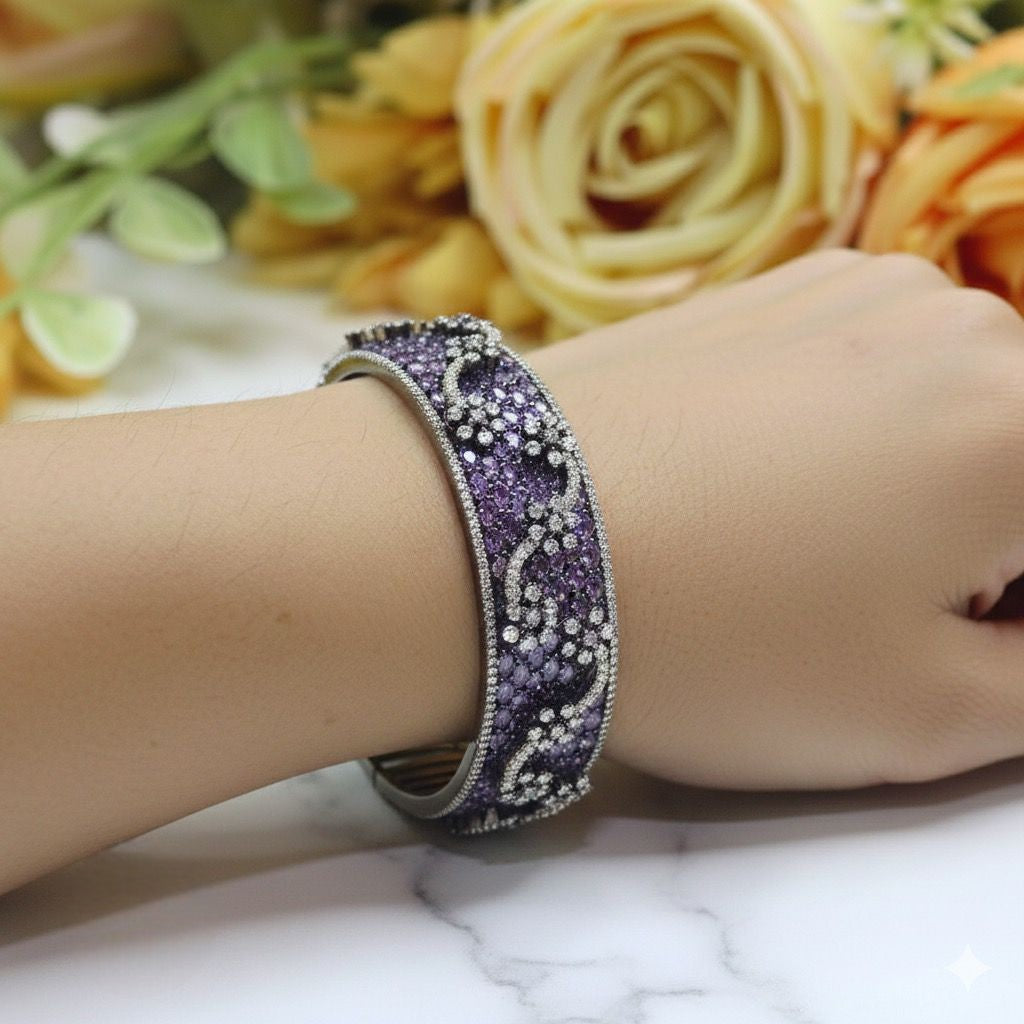 Openable Purple Diamond-Studded Kada - Libasaa.com
