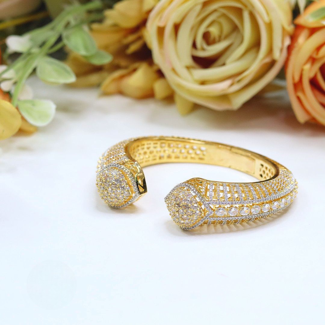 Silver Plated Cuff Bracelet (Luxury Designer Kada Bangle - Libasaa.com