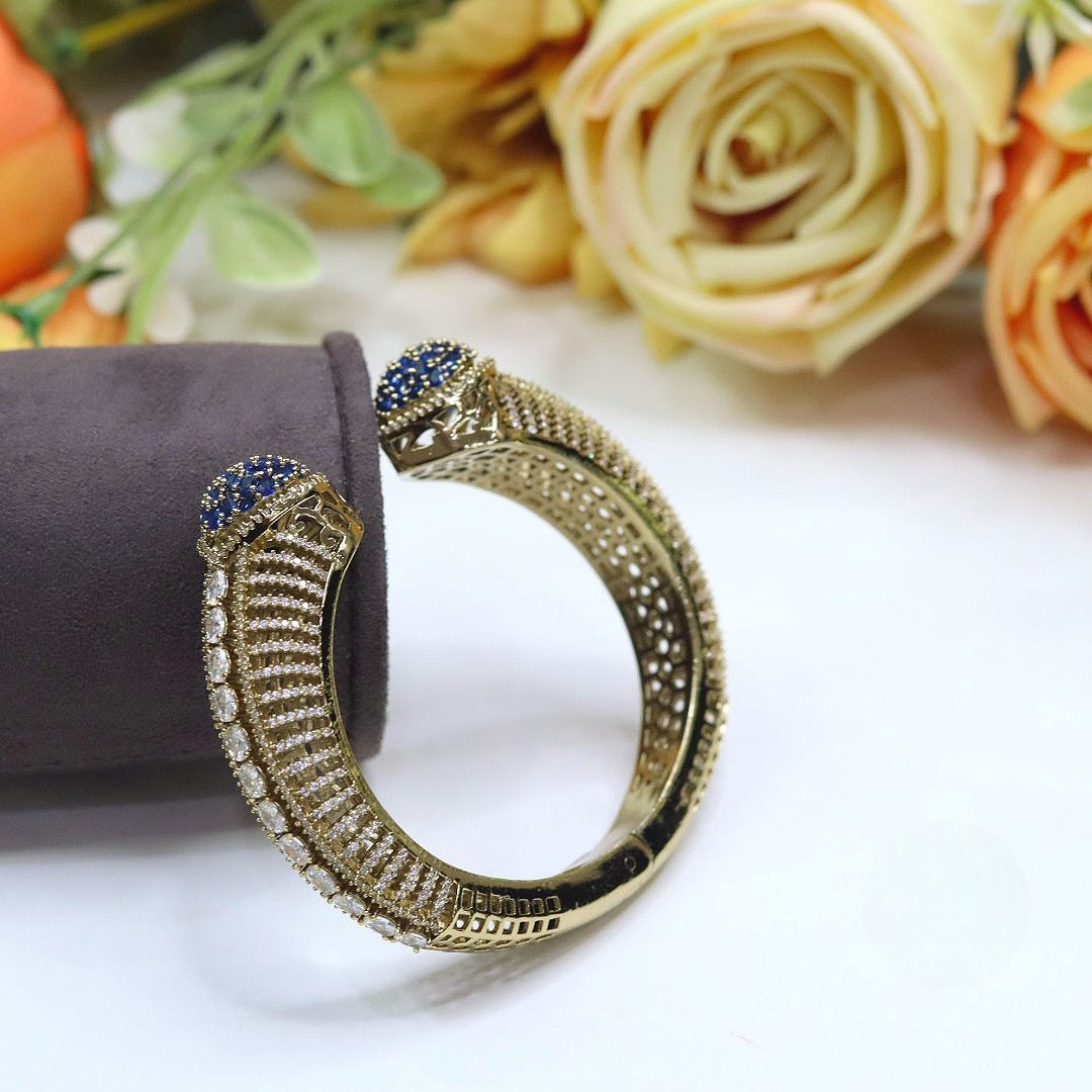 Silver Plated Cuff Bracelet (Luxury Designer Kada Bangle - Libasaa.com