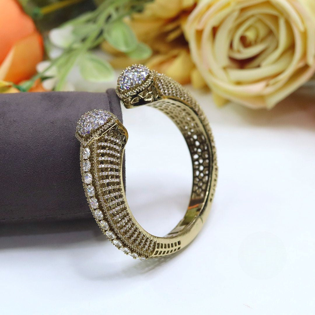 Silver Plated Cuff Bracelet (Luxury Designer Kada Bangle - Libasaa.com