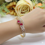 Luxurious Gold-Plated Ruby & Diamond Simulant Openable Cuff Bracelet - Libasaa.com