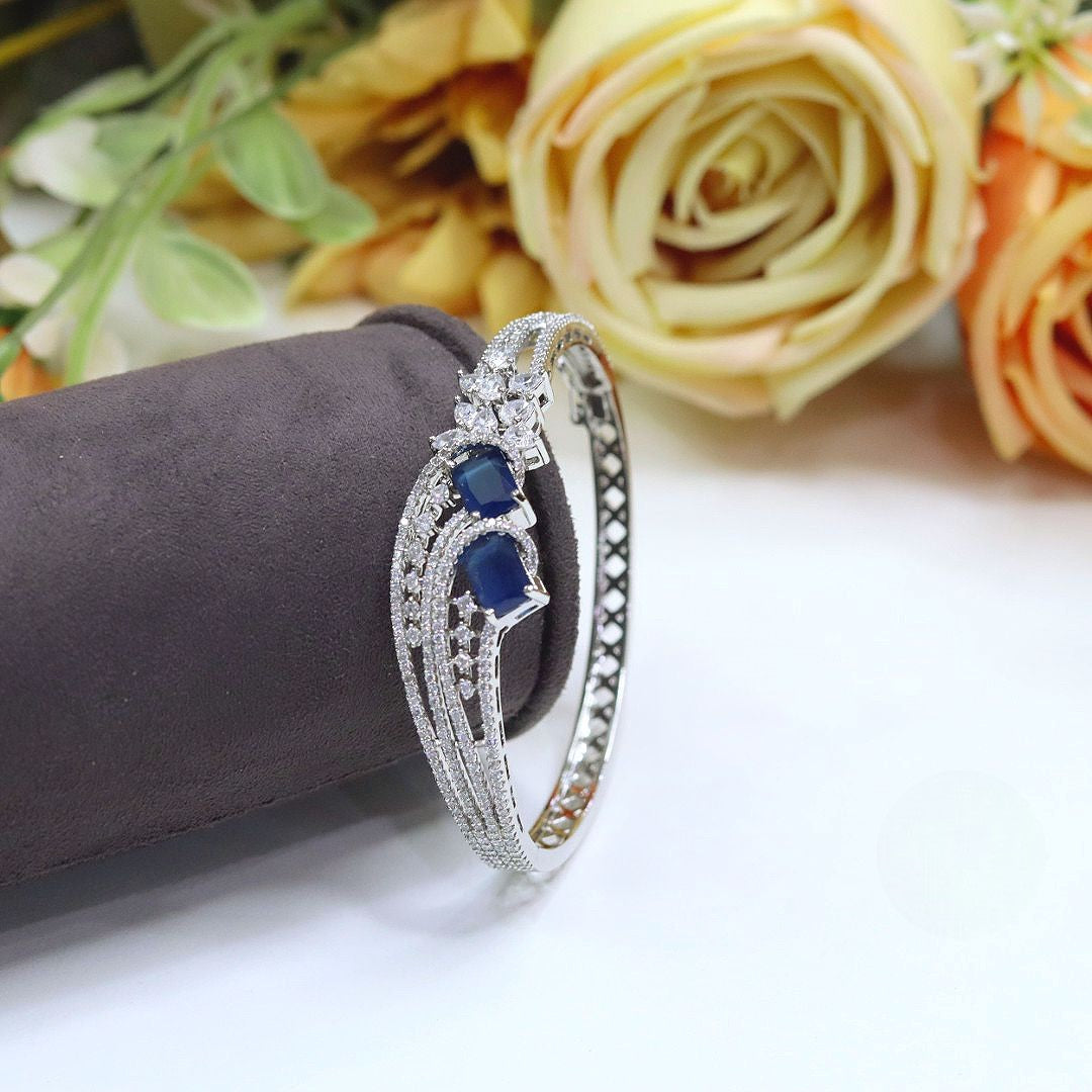 Luxurious Silver-Plated Ruby & Diamond Simulant Openable Cuff Bracelet - Libasaa.com