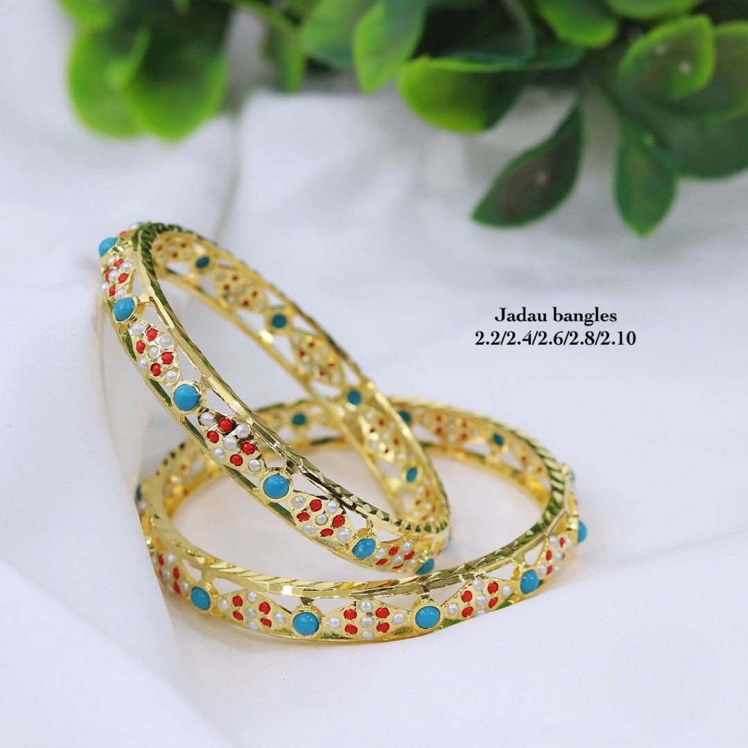 Jadau Gold Plated Kada Bangles Set for Women – Traditional Pearl Studded Bridal Chooda, Wedding & Festive Jewellery
