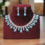 Exquisite Silver Plated Teardrop Indian Wedding Necklace Earrings Set For Women